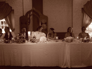 The party's table. Sepia toning by the photographer, I think. Photo by James Sheridan.