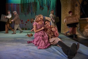 Florizel (Leighton Samules) and Perdita (Anna Doyle) flirt while the villagers prepare the sheep-shearing feast around them. Photo by Aaron Flacke.